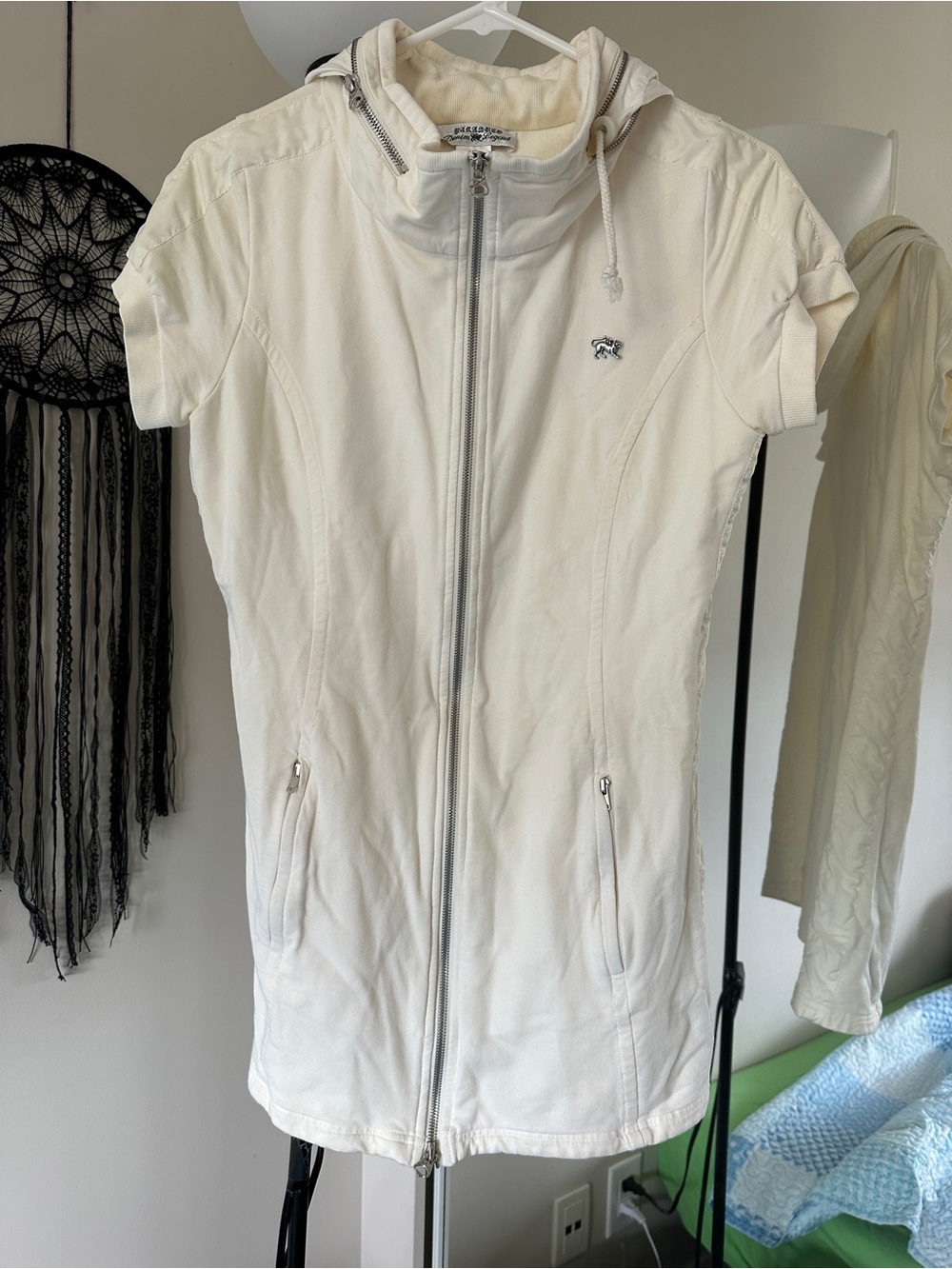 Cream Short-Sleeve Hooded Zip Utility Jacket